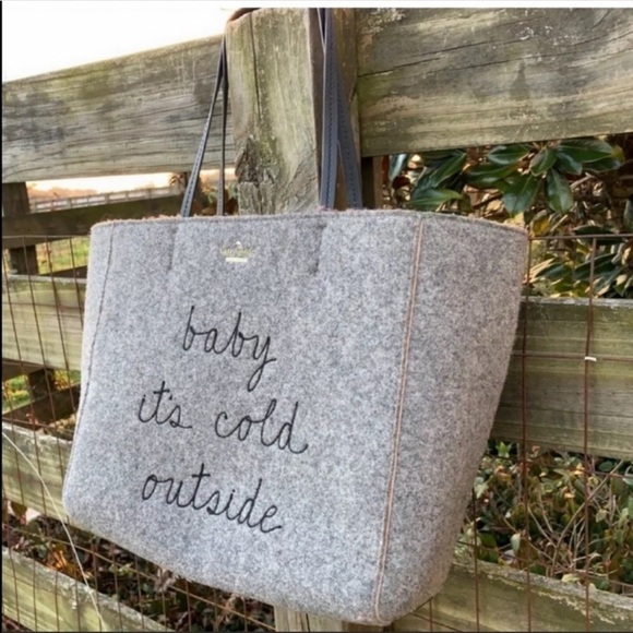 Kate Spade Baby It’s Its Cold Outside Gray Wool Tote ⛄️❄️ Rare Bag - Picture 5 of 10